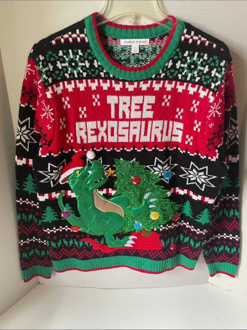 Celebrate Together Men’s Large  'Tree Rexosaurus' Ugly Christmas  Sweater